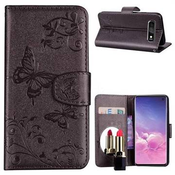 Embossing Butterfly Morning Glory Mirror Leather Wallet Case for Samsung Galaxy S10 (6.1 inch) - Silver Gray