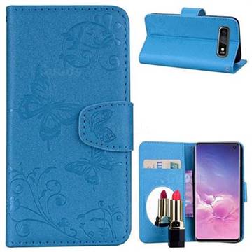Embossing Butterfly Morning Glory Mirror Leather Wallet Case for Samsung Galaxy S10 (6.1 inch) - Blue
