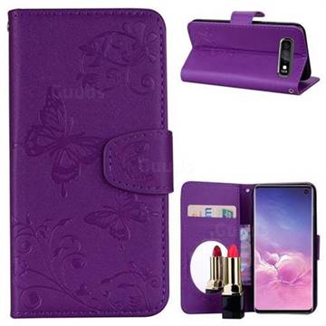 Embossing Butterfly Morning Glory Mirror Leather Wallet Case for Samsung Galaxy S10 (6.1 inch) - Purple