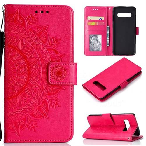 Intricate Embossing Datura Leather Wallet Case for Samsung Galaxy S10 (6.1 inch) - Rose Red