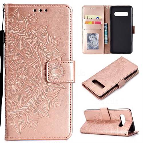 Intricate Embossing Datura Leather Wallet Case for Samsung Galaxy S10 (6.1 inch) - Rose Gold