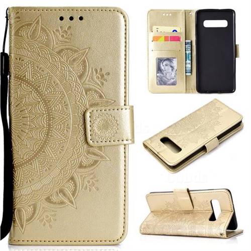 Intricate Embossing Datura Leather Wallet Case for Samsung Galaxy S10 (6.1 inch) - Golden