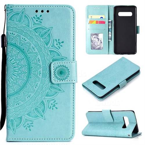 Intricate Embossing Datura Leather Wallet Case for Samsung Galaxy S10 (6.1 inch) - Mint Green