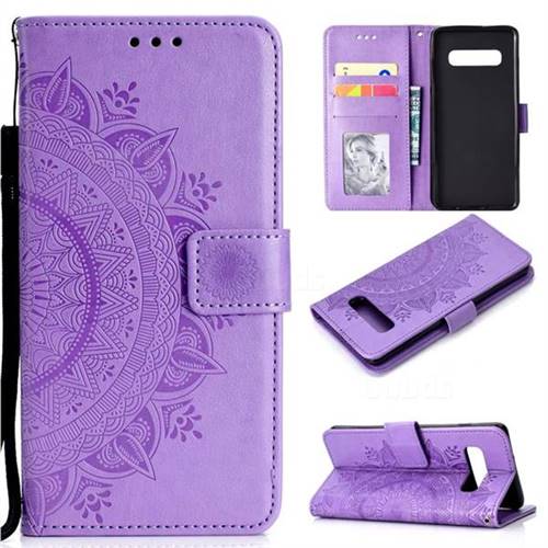 Intricate Embossing Datura Leather Wallet Case for Samsung Galaxy S10 (6.1 inch) - Purple