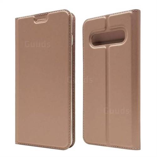 Ultra Slim Card Magnetic Automatic Suction Leather Wallet Case for Samsung Galaxy S10 (6.1 inch) - Rose Gold