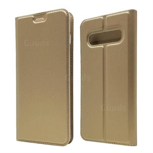 Ultra Slim Card Magnetic Automatic Suction Leather Wallet Case for Samsung Galaxy S10 (6.1 inch) - Champagne