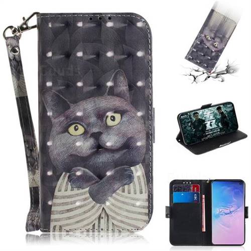 Cat Embrace 3D Painted Leather Wallet Phone Case for Samsung Galaxy S10 (6.1 inch)