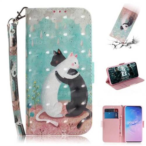 Black and White Cat 3D Painted Leather Wallet Phone Case for Samsung Galaxy S10 (6.1 inch)