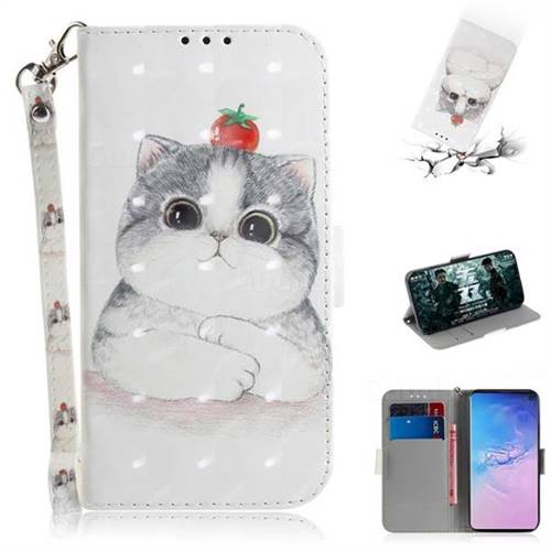 Cute Tomato Cat 3D Painted Leather Wallet Phone Case for Samsung Galaxy S10 (6.1 inch)