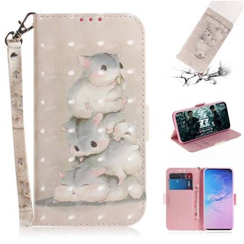 Three Squirrels 3D Painted Leather Wallet Phone Case for Samsung Galaxy S10 (6.1 inch)