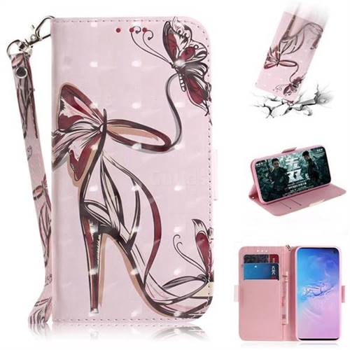 Butterfly High Heels 3D Painted Leather Wallet Phone Case for Samsung Galaxy S10 (6.1 inch)