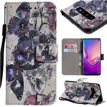 Black Butterfly 3D Painted Leather Wallet Case for Samsung Galaxy S10 (6.1 inch)
