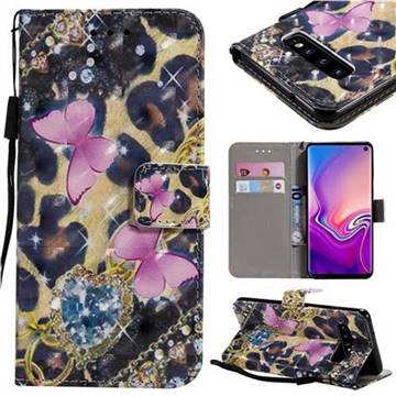 Pink Butterfly 3D Painted Leather Wallet Case for Samsung Galaxy S10 (6.1 inch)