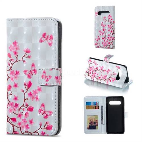 Butterfly Sakura Flower 3D Painted Leather Phone Wallet Case for Samsung Galaxy S10 (6.1 inch)