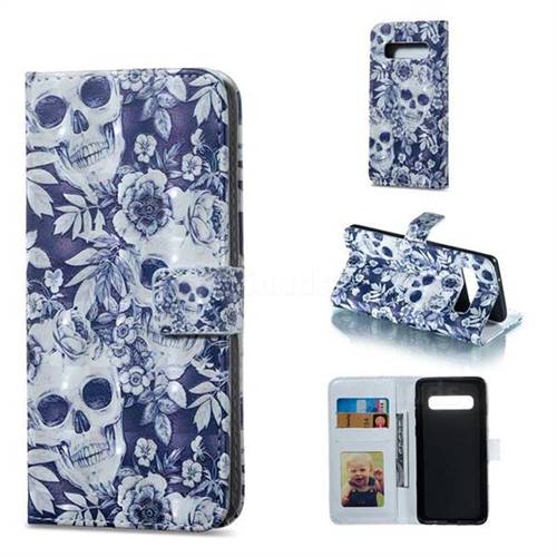 Skull Flower 3D Painted Leather Phone Wallet Case for Samsung Galaxy S10 (6.1 inch)