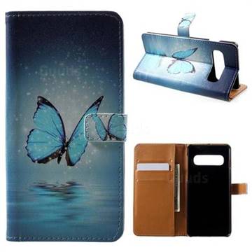 Sea Blue Butterfly Leather Wallet Case for Samsung Galaxy S10 (6.1 inch)