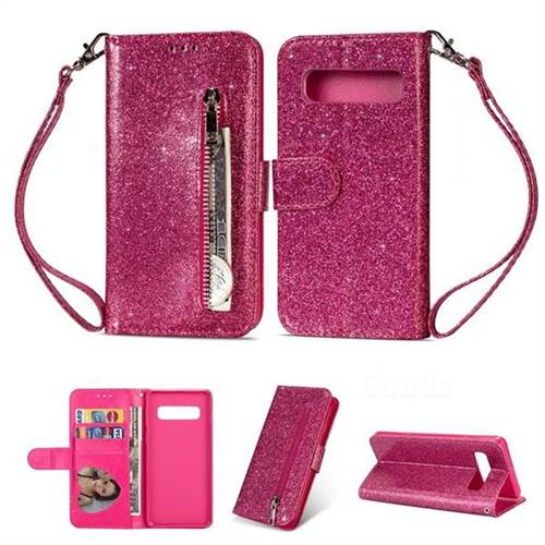 Glitter Shine Leather Zipper Wallet Phone Case for Samsung Galaxy S10 (6.1 inch) - Rose