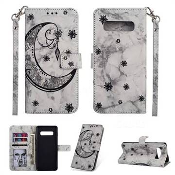 Moon Flower Marble Leather Wallet Phone Case for Samsung Galaxy S10 (6.1 inch) - Black