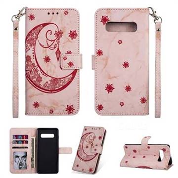 Moon Flower Marble Leather Wallet Phone Case for Samsung Galaxy S10 (6.1 inch) - Pink