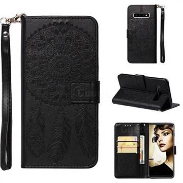 Embossing Campanula Flower Leather Wallet Case for Samsung Galaxy S10 (6.1 inch) - Black