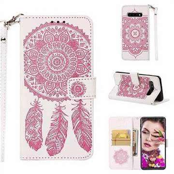 Embossing Campanula Flower Leather Wallet Case for Samsung Galaxy S10 (6.1 inch) - White Pink