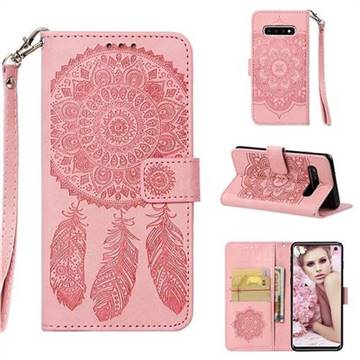 Embossing Campanula Flower Leather Wallet Case for Samsung Galaxy S10 (6.1 inch) - Pink