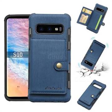 Brush Multi-function Leather Phone Case for Samsung Galaxy S10 (6.1 inch) - Blue