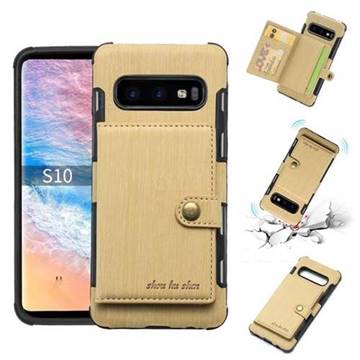Brush Multi-function Leather Phone Case for Samsung Galaxy S10 (6.1 inch) - Golden