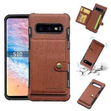 Brush Multi-function Leather Phone Case for Samsung Galaxy S10 (6.1 inch) - Brown