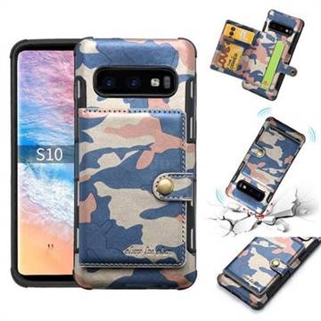 Camouflage Multi-function Leather Phone Case for Samsung Galaxy S10 (6.1 inch) - Blue