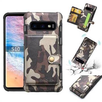 Camouflage Multi-function Leather Phone Case for Samsung Galaxy S10 (6.1 inch) - Coffee