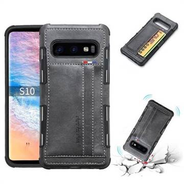 Luxury Shatter-resistant Leather Coated Card Phone Case for Samsung Galaxy S10 (6.1 inch) - Gray