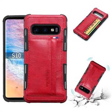 Luxury Shatter-resistant Leather Coated Card Phone Case for Samsung Galaxy S10 (6.1 inch) - Red