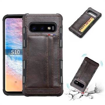 Luxury Shatter-resistant Leather Coated Card Phone Case for Samsung Galaxy S10 (6.1 inch) - Coffee