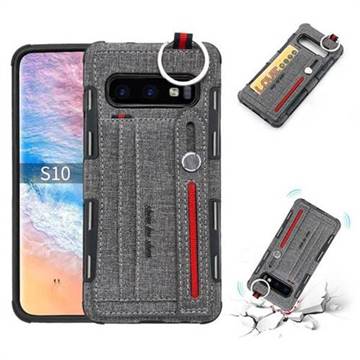 British Style Canvas Pattern Multi-function Leather Phone Case for Samsung Galaxy S10 (6.1 inch) - Gray