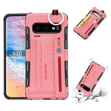British Style Canvas Pattern Multi-function Leather Phone Case for Samsung Galaxy S10 (6.1 inch) - Pink