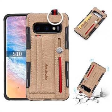 British Style Canvas Pattern Multi-function Leather Phone Case for Samsung Galaxy S10 (6.1 inch) - Khaki