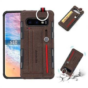 British Style Canvas Pattern Multi-function Leather Phone Case for Samsung Galaxy S10 (6.1 inch) - Brown