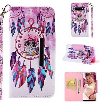 Owl Wind Chimes Big Metal Buckle PU Leather Wallet Phone Case for Samsung Galaxy S10 (6.1 inch)