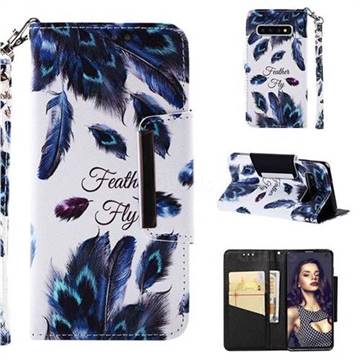Peacock Feather Big Metal Buckle PU Leather Wallet Phone Case for Samsung Galaxy S10 (6.1 inch)