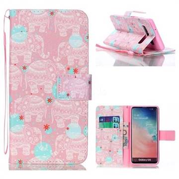 Pink Elephant Leather Wallet Phone Case for Samsung Galaxy S10 (6.1 inch)