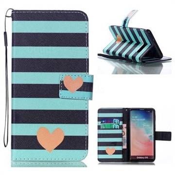 Blue Stripe Heart Leather Wallet Phone Case for Samsung Galaxy S10 (6.1 inch)