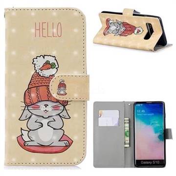 Hello Rabbit 3D Painted Leather Phone Wallet Case for Samsung Galaxy S10 (6.1 inch)