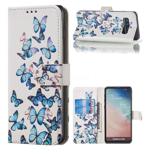 Blue Vivid Butterflies PU Leather Wallet Case for Samsung Galaxy S10 (6.1 inch)