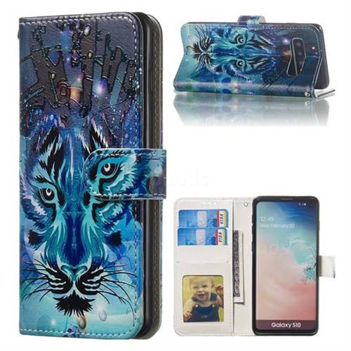 Ice Wolf 3D Relief Oil PU Leather Wallet Case for Samsung Galaxy S10 (6.1 inch)