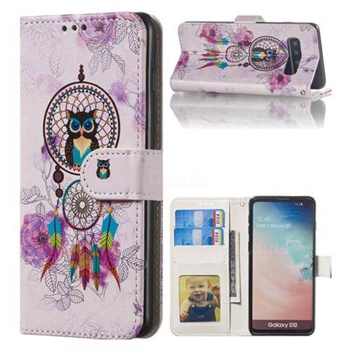 Wind Chimes Owl 3D Relief Oil PU Leather Wallet Case for Samsung Galaxy S10 (6.1 inch)