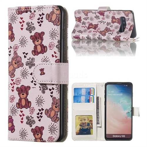 Cute Bear 3D Relief Oil PU Leather Wallet Case for Samsung Galaxy S10 (6.1 inch)