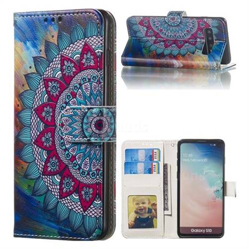 Mandala Flower 3D Relief Oil PU Leather Wallet Case for Samsung Galaxy S10 (6.1 inch)