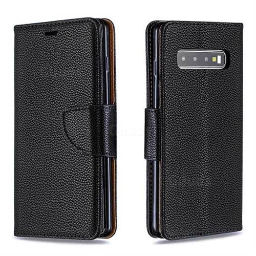 Classic Luxury Litchi Leather Phone Wallet Case for Samsung Galaxy S10 (6.1 inch) - Black