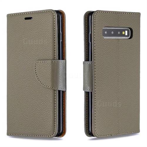 Classic Luxury Litchi Leather Phone Wallet Case for Samsung Galaxy S10 (6.1 inch) - Gray